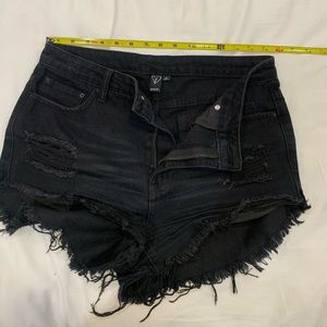 Black Windsor denim shorts distressed